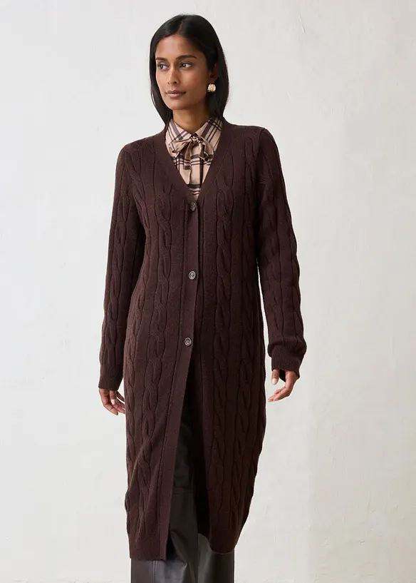 Gilet long et doux en maille de laine m&eacute;lang&eacute;e, bonprix