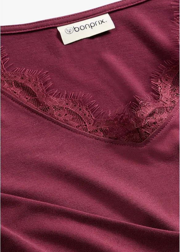 Shirt aus Single Jersey und Spitze im V-Ausschnitt, bonprix