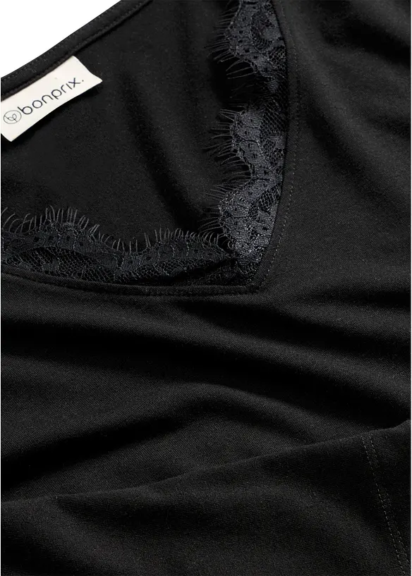 Shirt aus Single Jersey und Spitze im V-Ausschnitt, bonprix