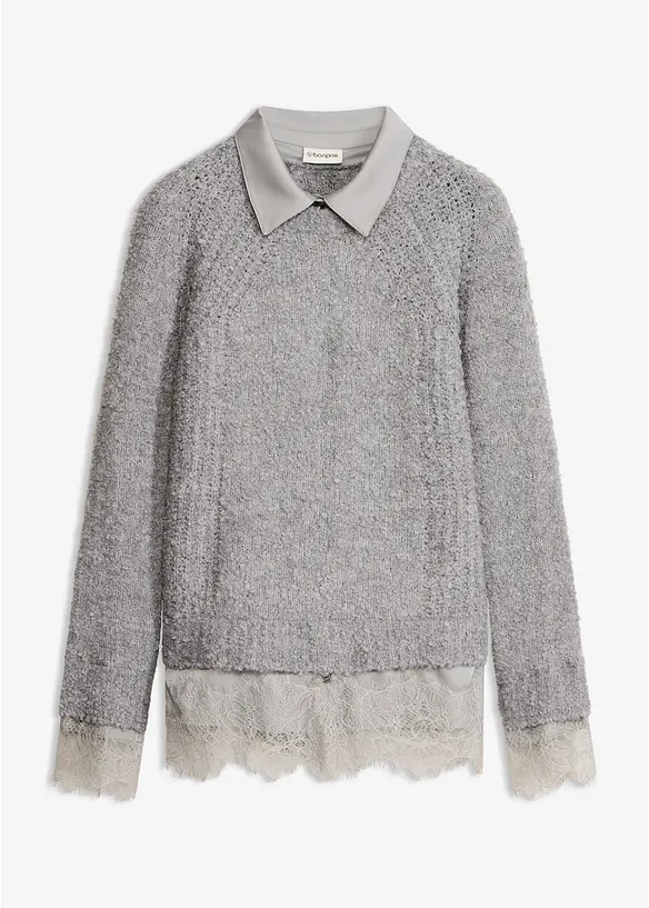 Pull &agrave; empi&egrave;cement chemisier, bonprix