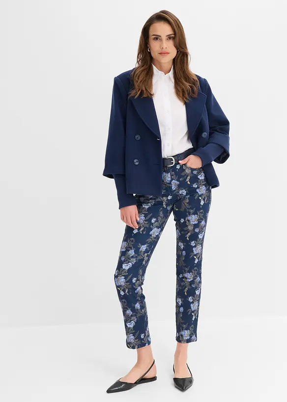 Pantalon en twill &agrave; motif floral, bonprix