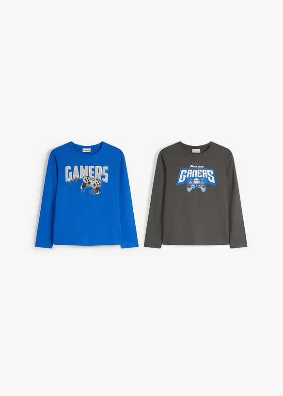 Lot de 2&nbsp;T-shirts manches longues en coton doux, bonprix