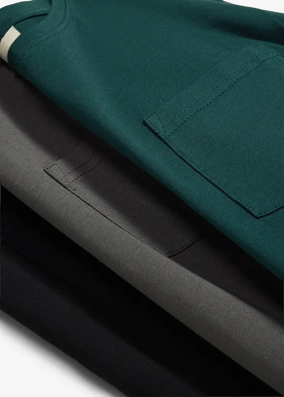 Langarmshirt aus weicher Bio Baumwolle mit Brusttasche (3er Pack), bonprix