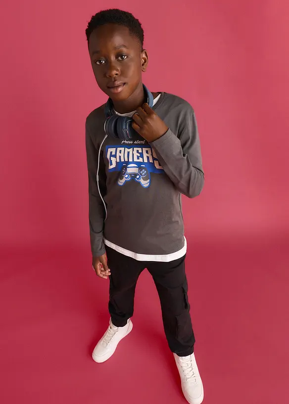 Lot de 2&nbsp;T-shirts manches longues en coton doux, bonprix