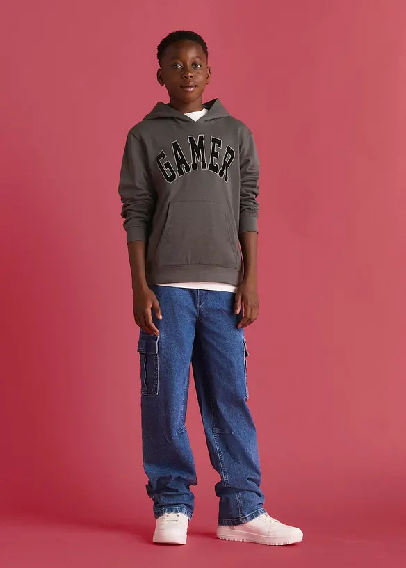 Sweat &agrave; capuche en coton doux, imprim&eacute; floqu&eacute;, bonprix