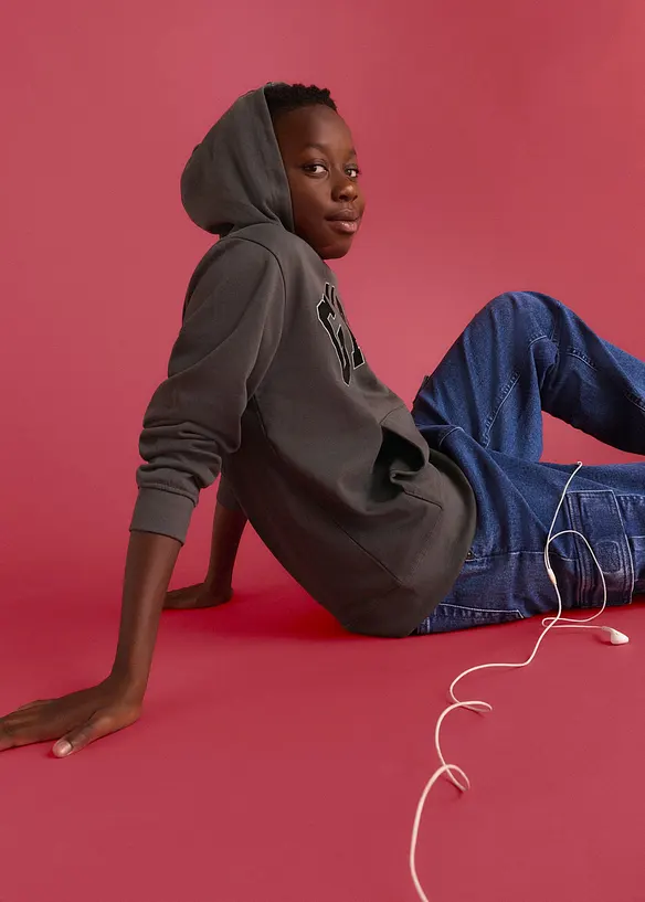 Sweat &agrave; capuche en coton doux, imprim&eacute; floqu&eacute;, bonprix