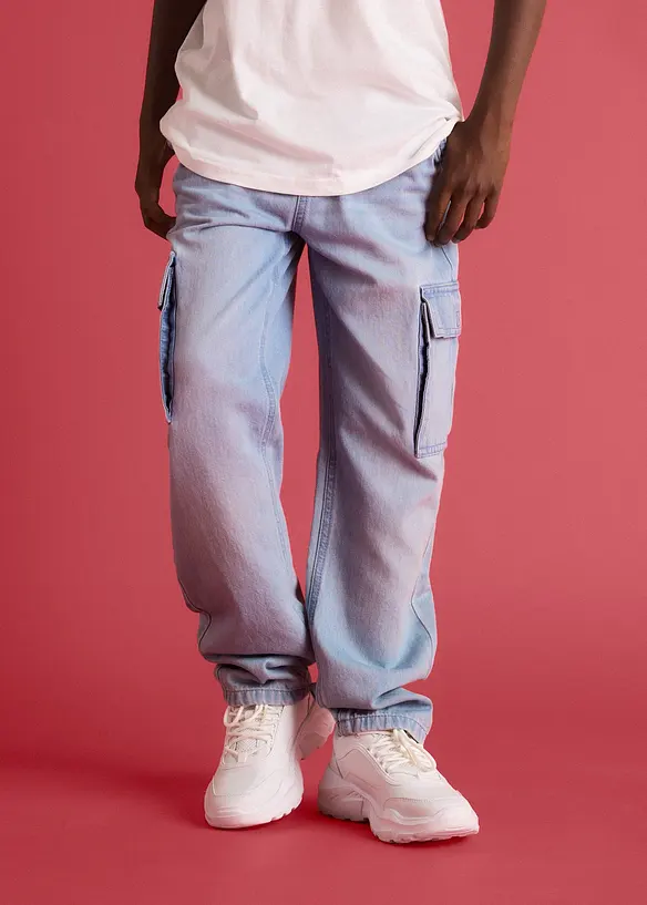 Jean cargo loose &agrave; taille &eacute;lastiqu&eacute;e, droit, bonprix