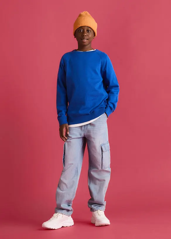 Jean cargo loose &agrave; taille &eacute;lastiqu&eacute;e, droit, bonprix