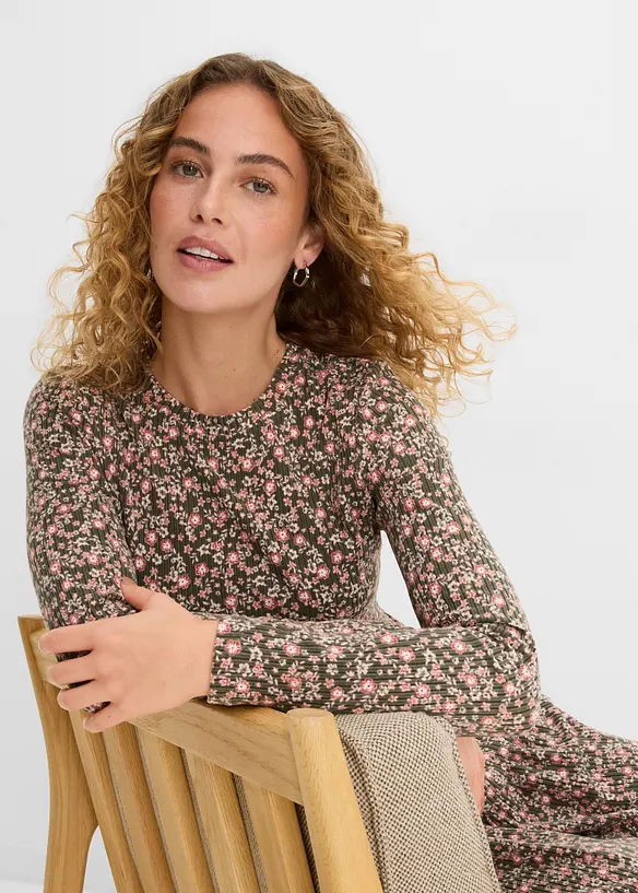 Ripp-Midikleid mit Stretch, bonprix