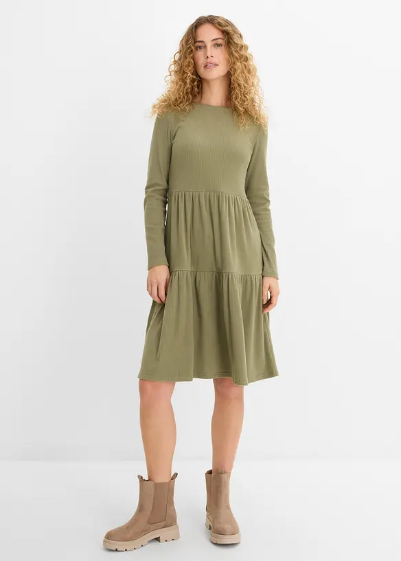 Ripp-Midikleid mit Stretch, bonprix