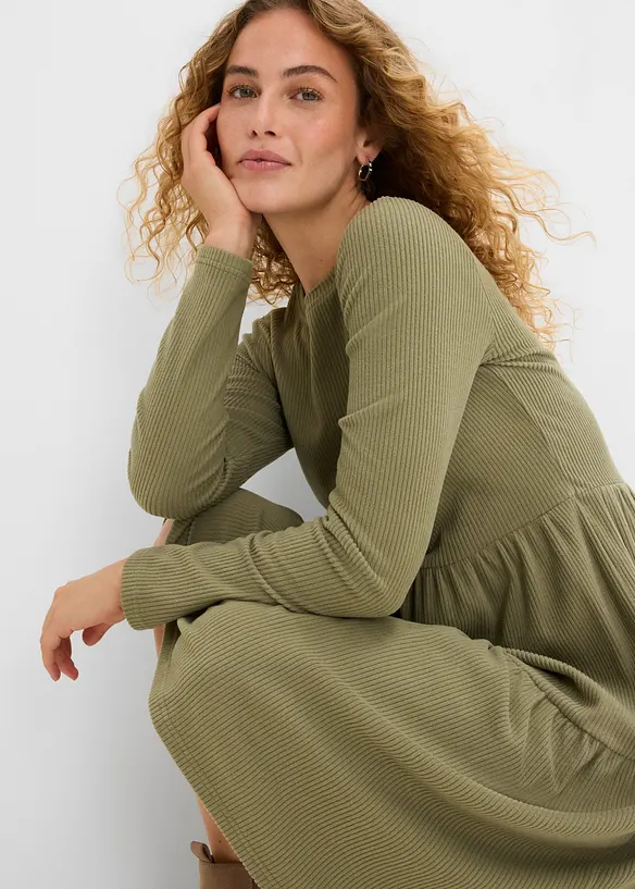 Ripp-Midikleid mit Stretch, bonprix