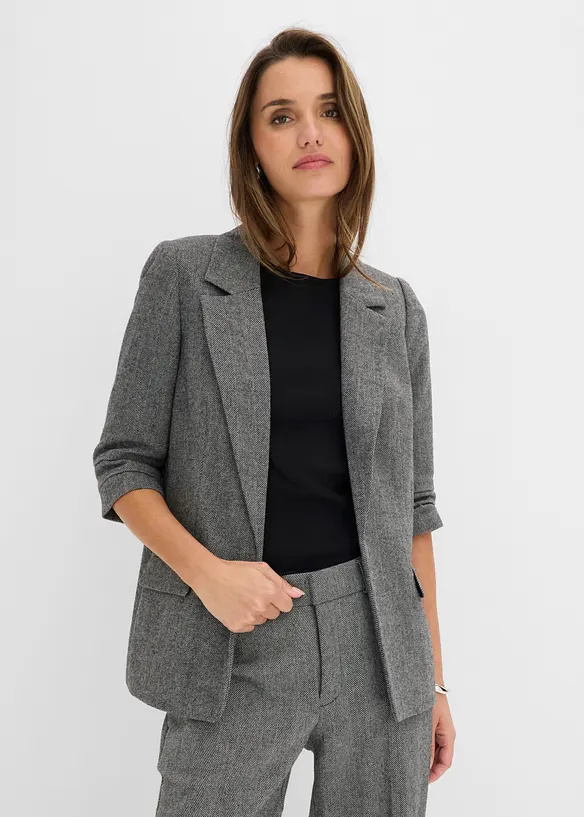 Blazer long &agrave; col tailleur, bonprix