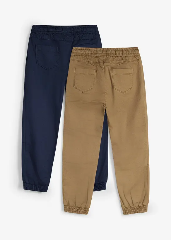Lot de 2 pantalons regular en coton doux, taille &eacute;lastiqu&eacute;e, bonprix