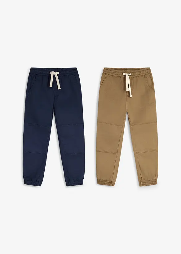 Lot de 2 pantalons regular en coton doux, taille &eacute;lastiqu&eacute;e, bonprix
