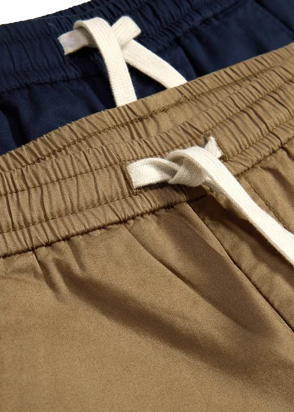 Lot de 2 pantalons regular en coton doux, taille &eacute;lastiqu&eacute;e, bonprix