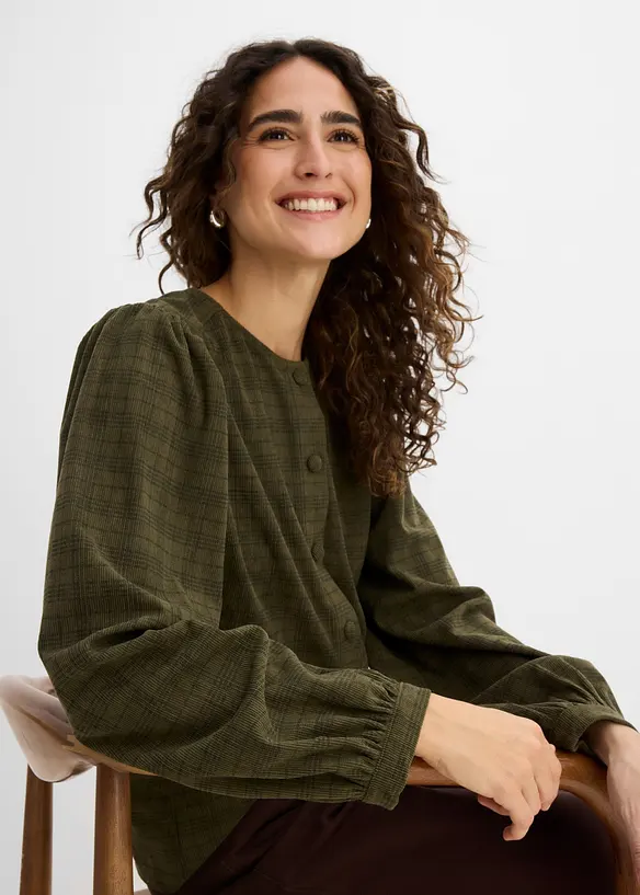 Karierte Cord-Bluse, bonprix