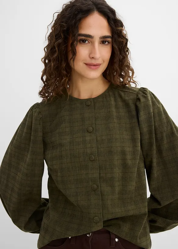 Karierte Cord-Bluse, bonprix
