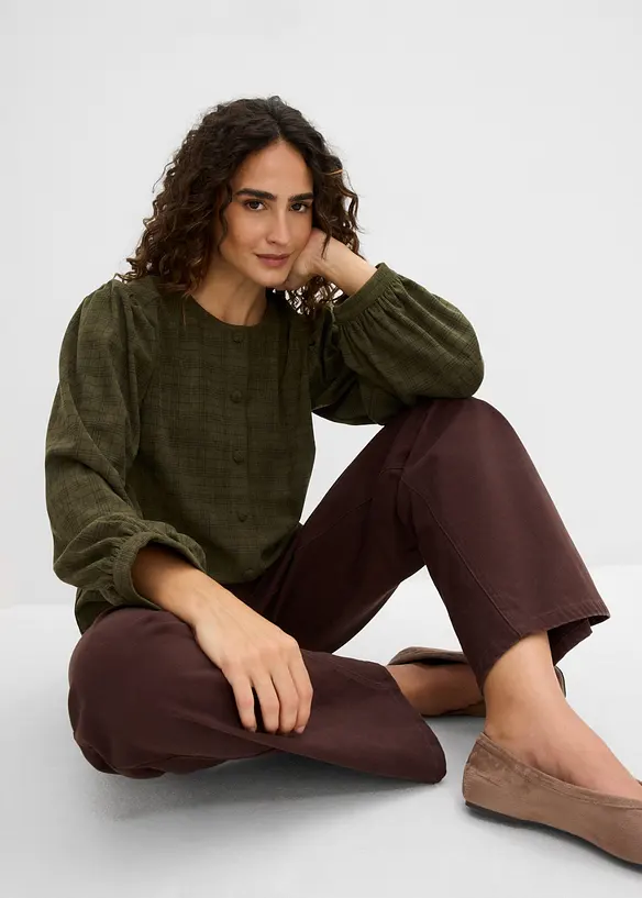 Karierte Cord-Bluse, bonprix