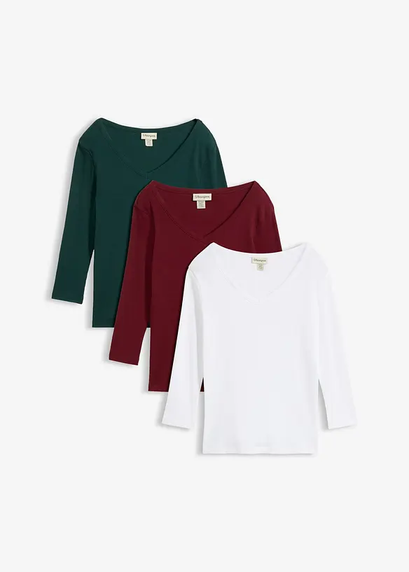 Lot de 3&nbsp;T-shirts c&ocirc;tel&eacute;s 100% coton &agrave; manches 3/4, bonprix