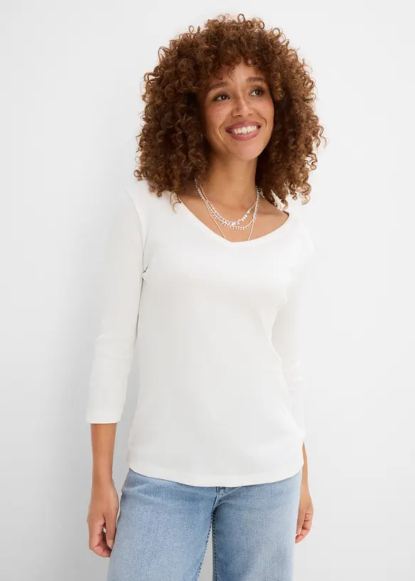 Rippshirt mit 3/4-Arm aus reiner Bio-Baumwolle (3er Pack), bonprix