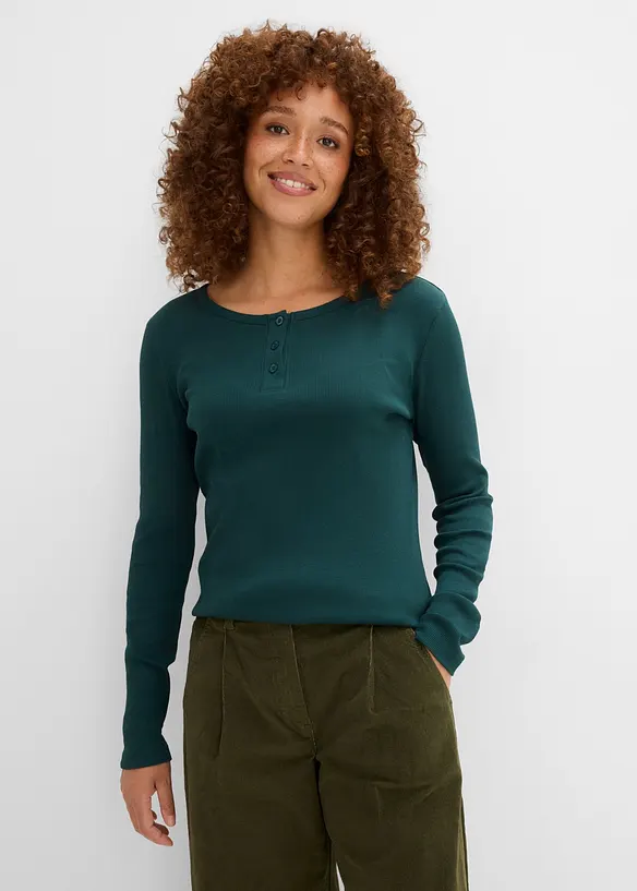 Lot de 3&nbsp;T-shirts c&ocirc;tel&eacute;s &agrave; col tunisien 100% coton, bonprix