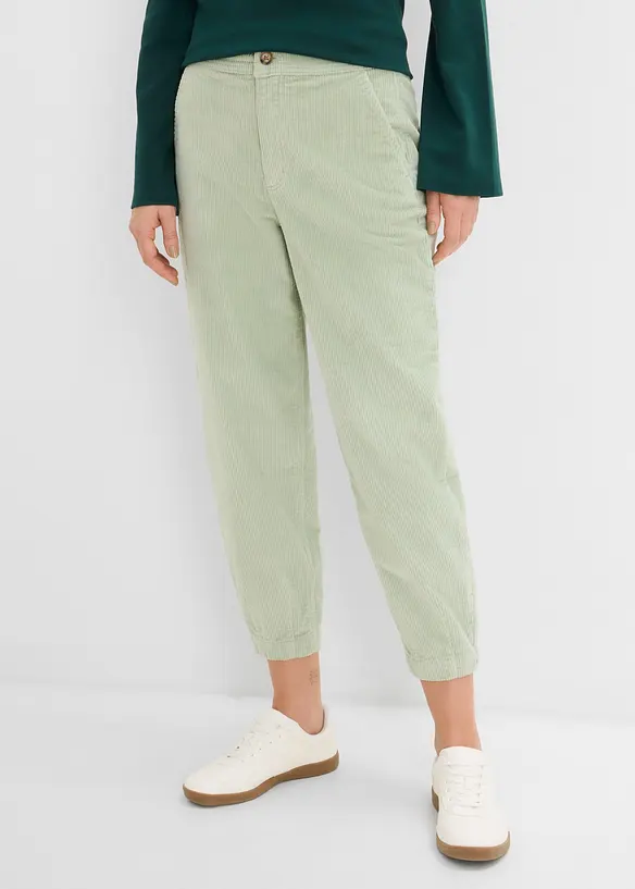 Pantalon barrel en velours de coton c&ocirc;tel&eacute; extensible, bonprix