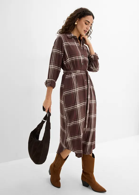 Flanell-Midikleid aus reiner Baumwolle, bonprix