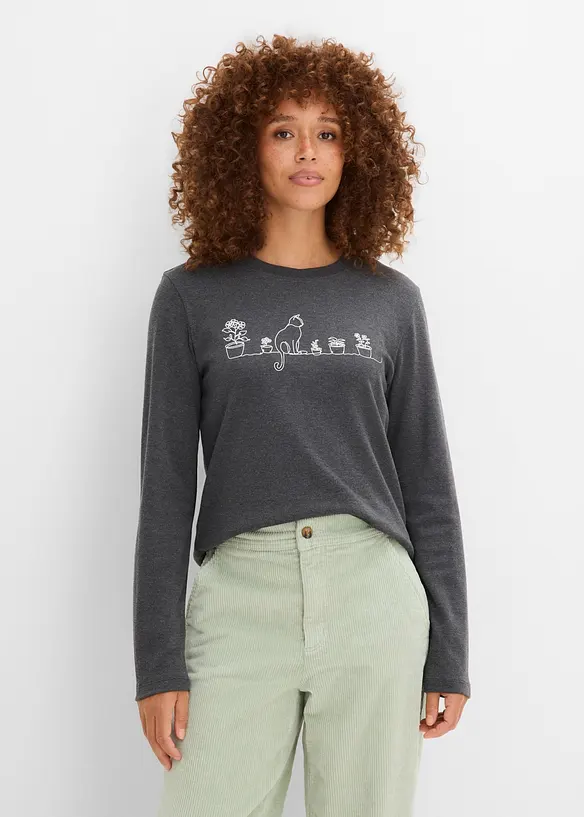 T-shirt manches longues en pur coton, bonprix