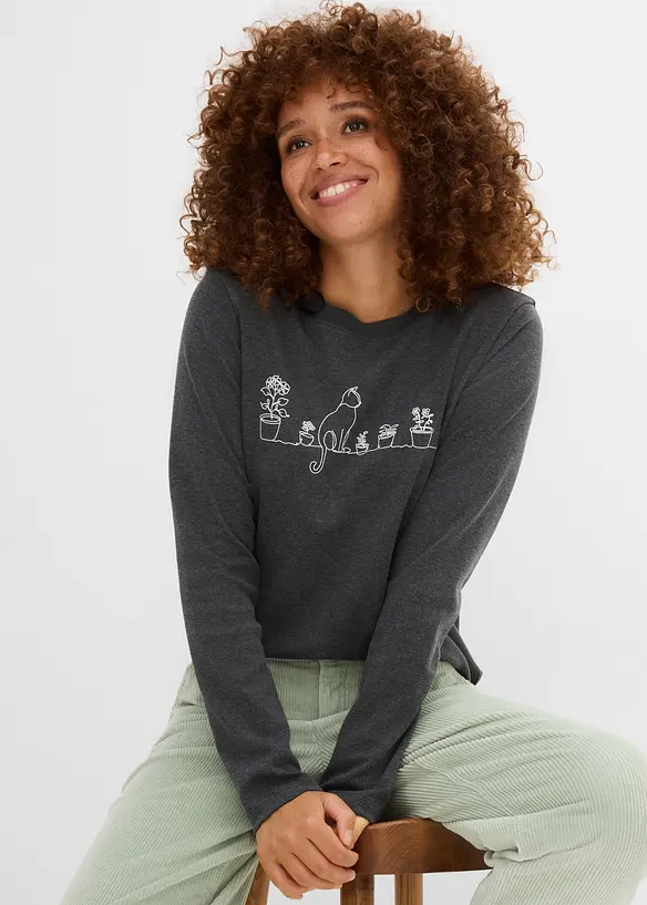 T-shirt manches longues en pur coton, bonprix