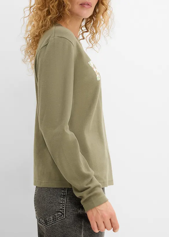 T-shirt manches longues en pur coton, bonprix