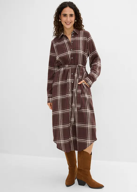 Flanell-Midikleid aus reiner Baumwolle, bonprix