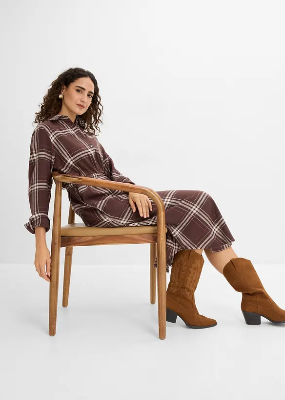 Flanell-Midikleid aus reiner Baumwolle, bonprix