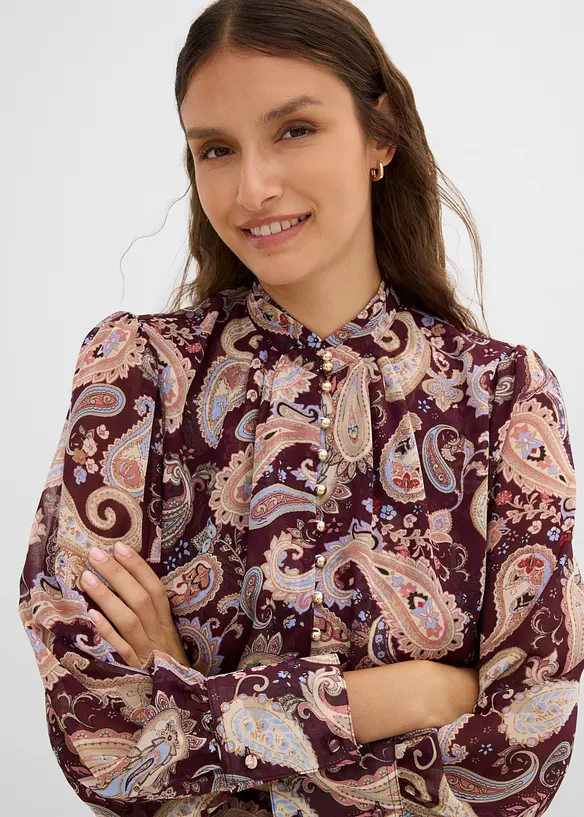 Chiffon Tunikabluse mit Stehkragen, bonprix