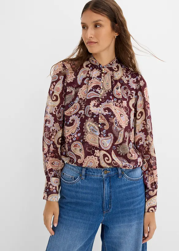 Chiffon Tunikabluse mit Stehkragen, bonprix