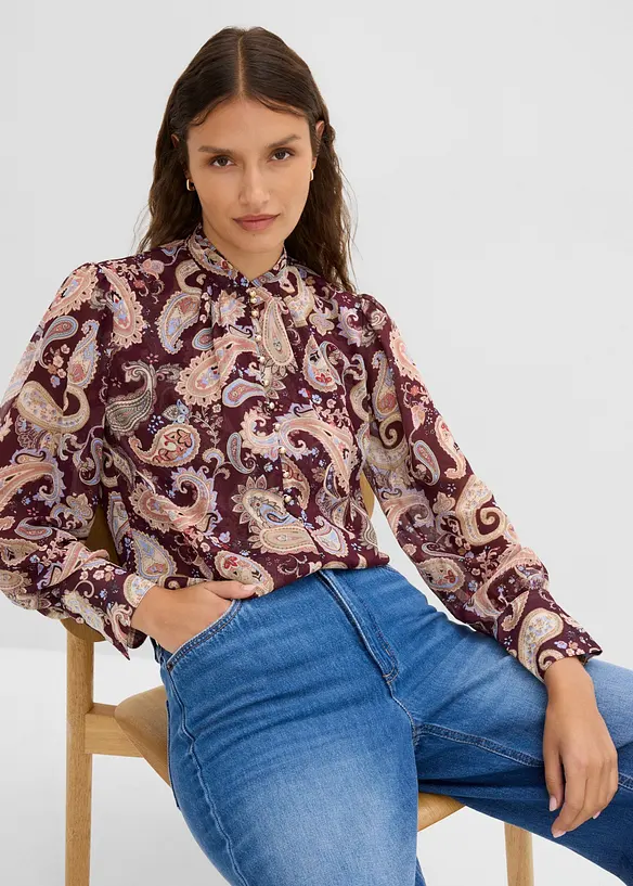 Chiffon Tunikabluse mit Stehkragen, bonprix