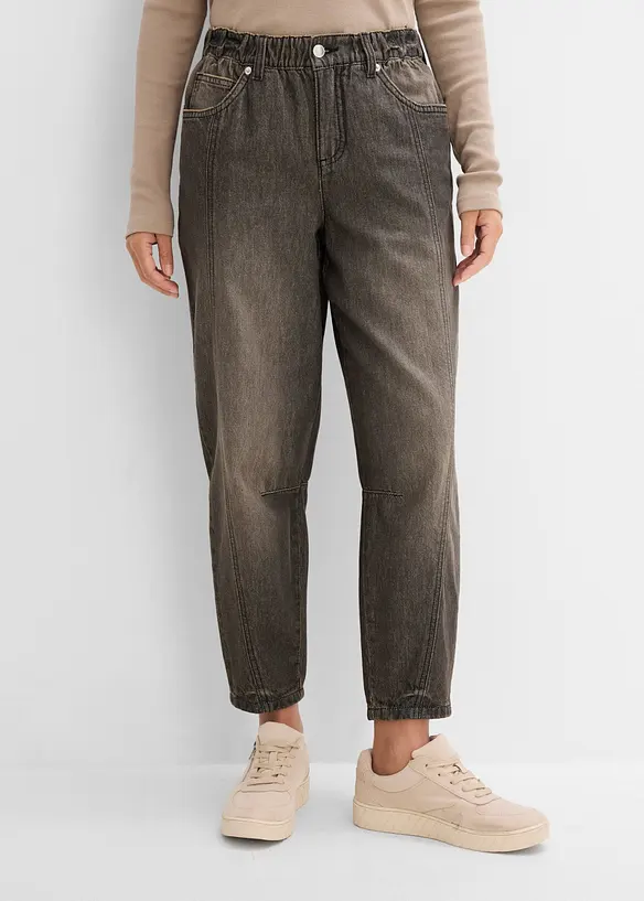 Jean barrel taille mi-haute &eacute;lastiqu&eacute;e, bonprix