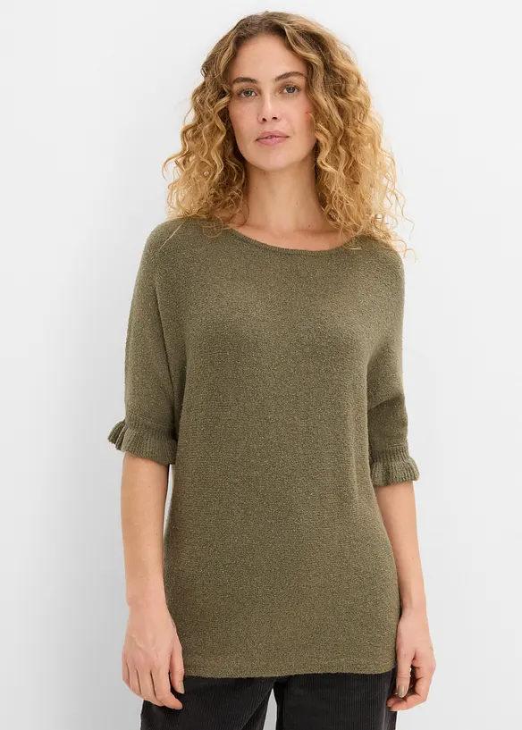 Pullover aus Baumwoll-Mix mit Volant-&Auml;rmeln, bonprix