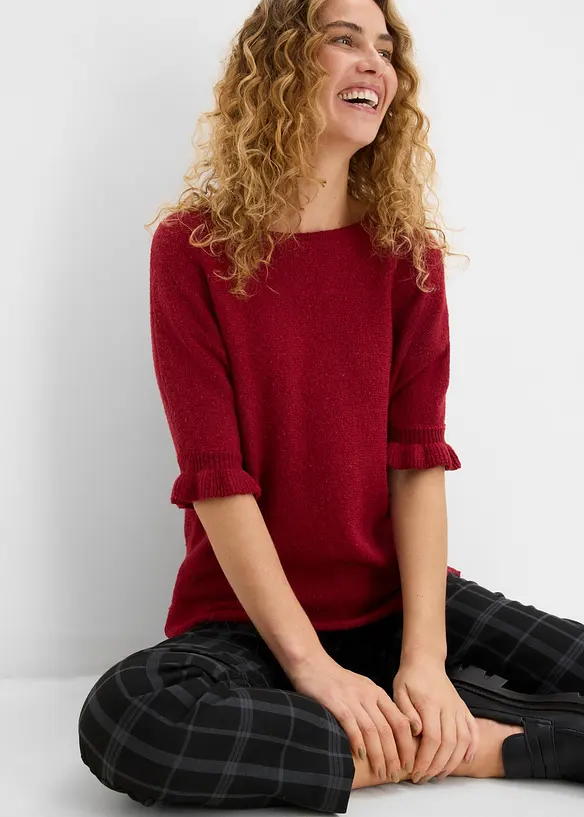 Pullover aus Baumwoll-Mix mit Volant-&Auml;rmeln, bonprix