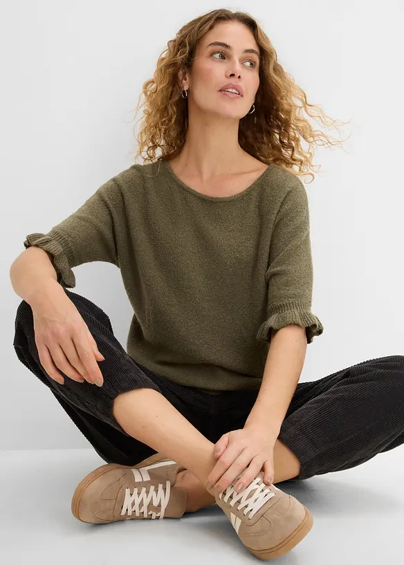 Pullover aus Baumwoll-Mix mit Volant-&Auml;rmeln, bonprix