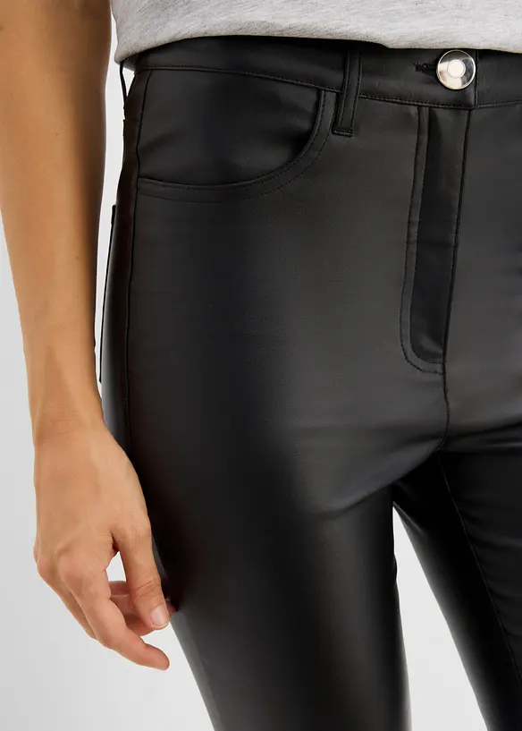 Pantalon en bengaline enduite, effet ventre plat, bonprix