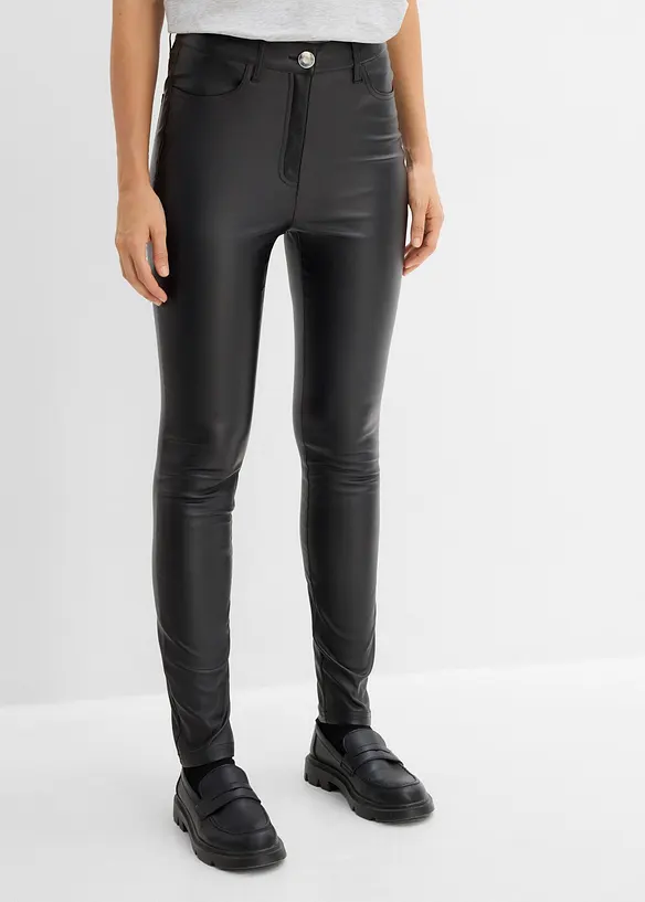 Pantalon en bengaline enduite, effet ventre plat, bonprix