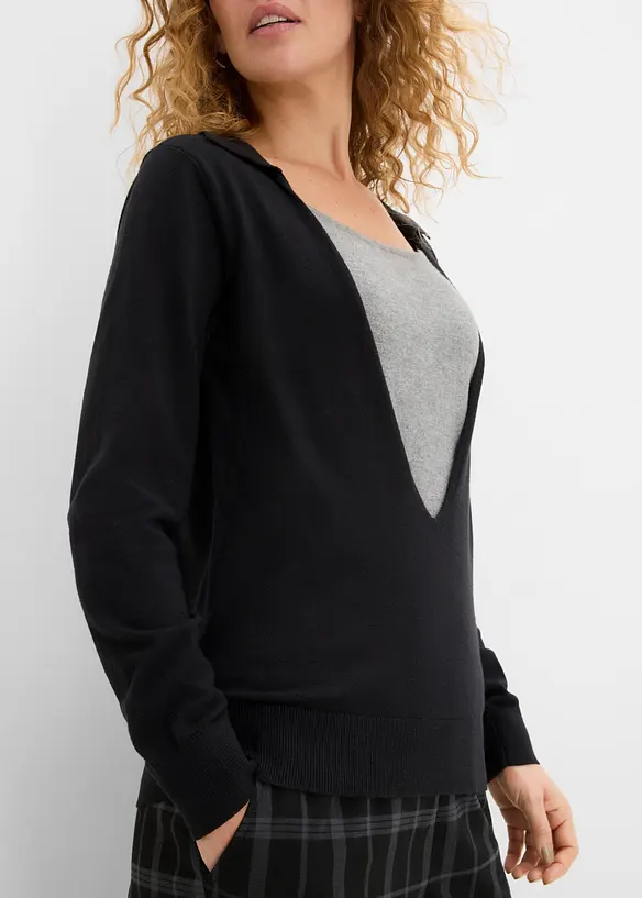 Pull en fine maille, effet superpos&eacute;, bonprix