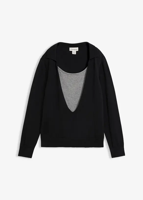 Pull en fine maille, effet superpos&eacute;, bonprix