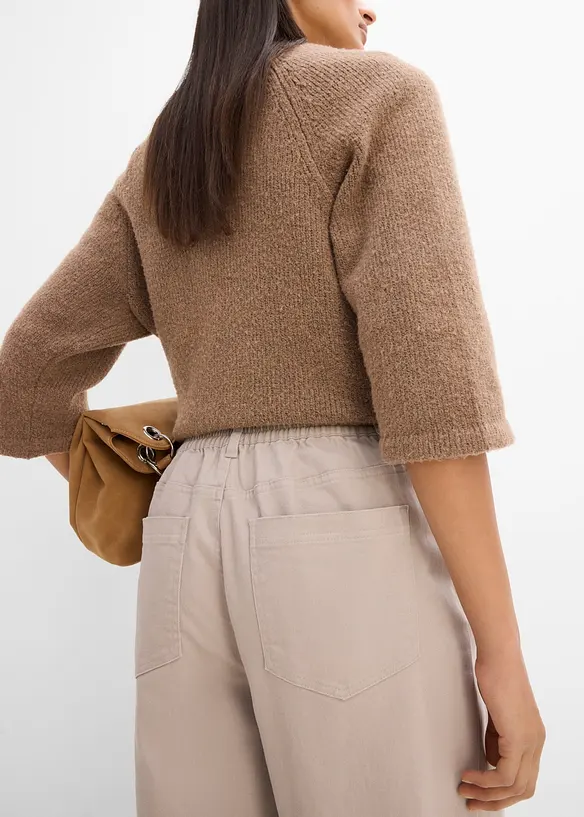 Pantalon barrel en twill de coton, taille &eacute;lastiqu&eacute;e, bonprix
