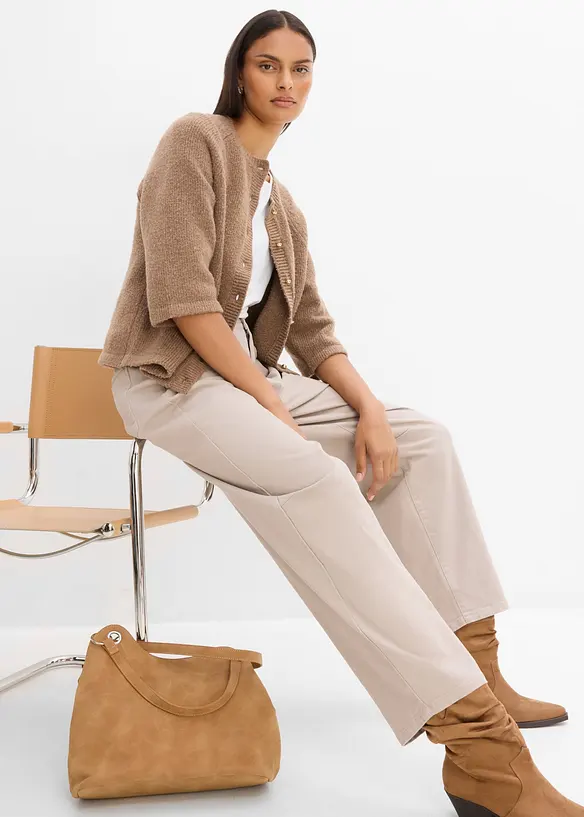 Pantalon barrel en twill de coton, taille &eacute;lastiqu&eacute;e, bonprix