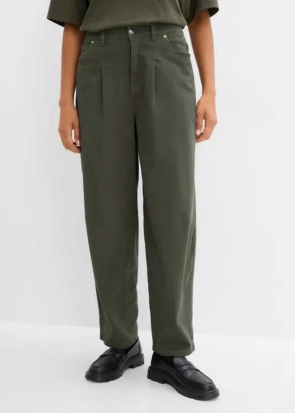 Pantalon barrel en twill de coton, taille &eacute;lastiqu&eacute;e, bonprix