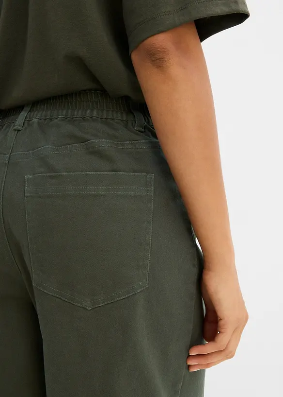 Pantalon barrel en twill de coton, taille &eacute;lastiqu&eacute;e, bonprix
