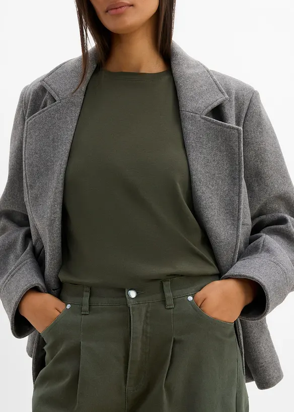 Pantalon barrel en twill de coton, taille &eacute;lastiqu&eacute;e, bonprix