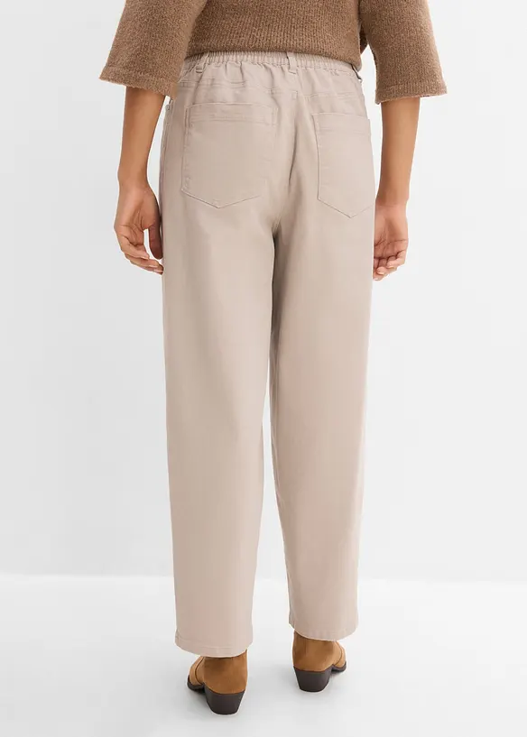Pantalon barrel en twill de coton, taille &eacute;lastiqu&eacute;e, bonprix