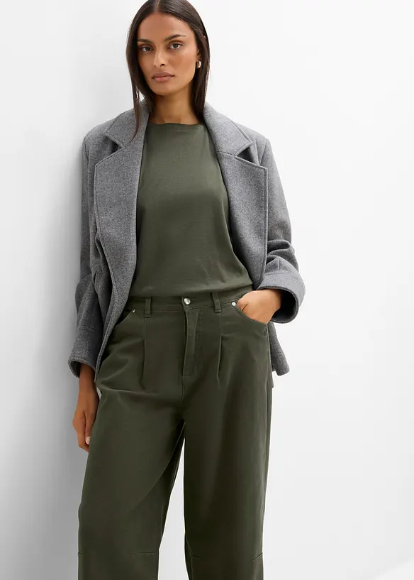 Pantalon barrel en twill de coton, taille &eacute;lastiqu&eacute;e, bonprix